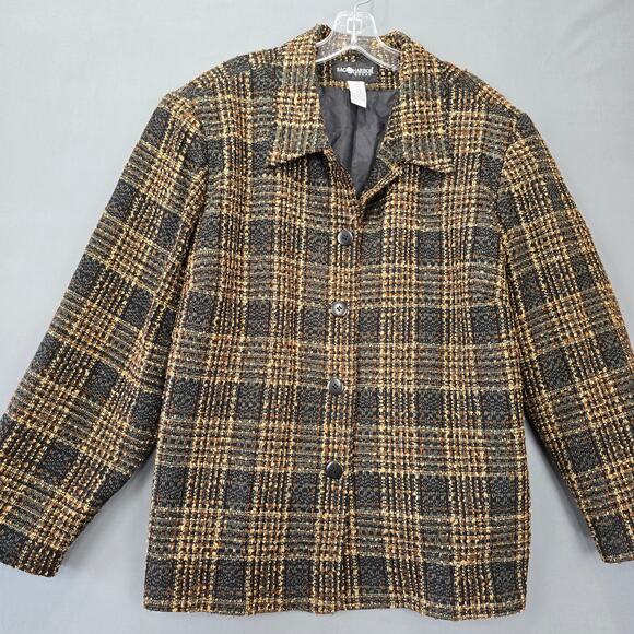Sag Harbor Brown Jacket Preppy Plaid Long Sleeves Button Up Womens Size 24W Coat - Picture 1 of 11